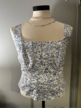 Old Navy Corset White Camisole with Blue Floral Print